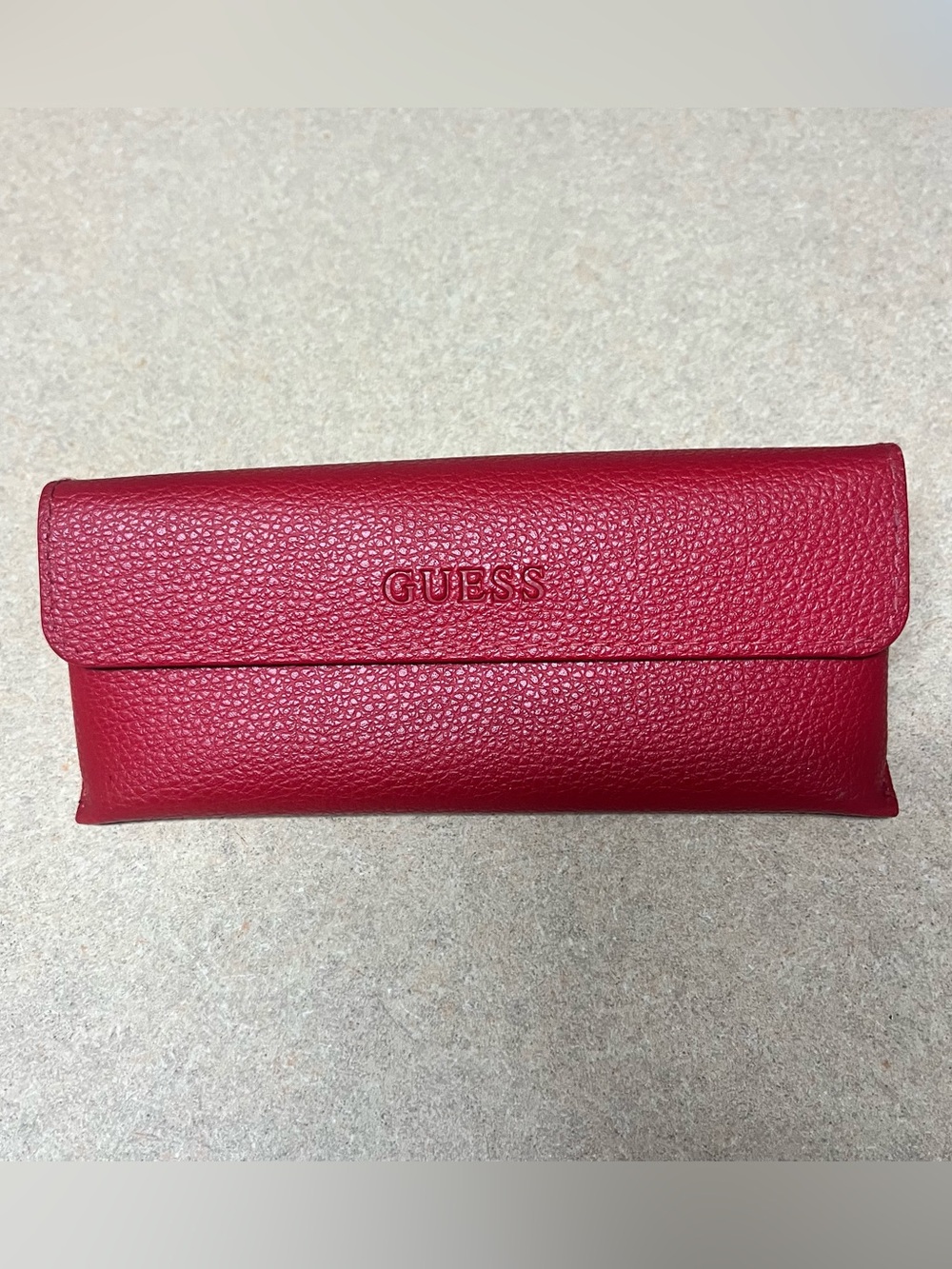 Guess Red Eyeglass Case Sunglasses Holder Faux Leather Snap Closure Pebbled